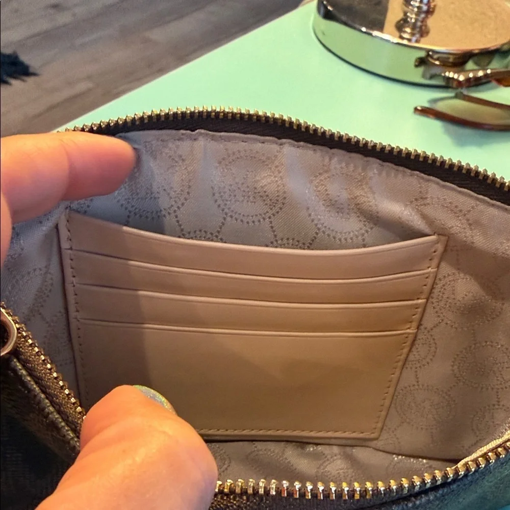 Michael Kors Black and Brown Wristlet mini bag designer leather MK clutch zip
